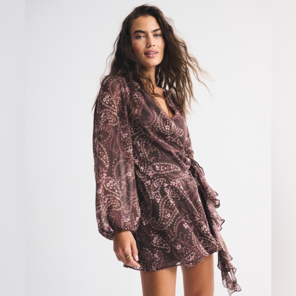Brown Paisley Wrap Dress
